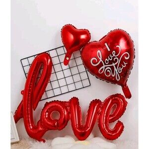 4-Pcs. Love & Heart Shaped Balloon Set- Valentine's Day Decor